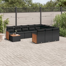 Set Divani da Giardino 11 pz con Cuscini in Polyrattan Nero