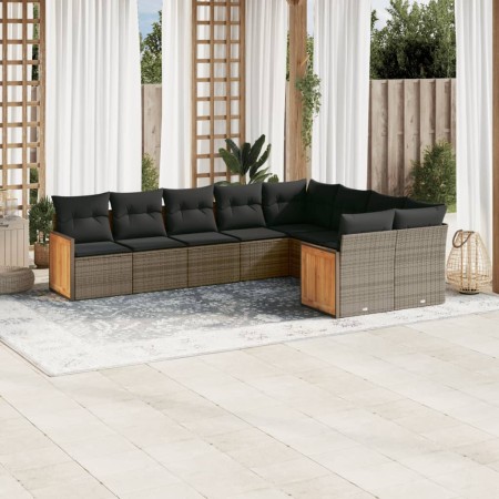 Set Divano da Giardino 9 pz con Cuscini Grigio in Polyrattan