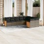 Set Divano da Giardino 9 pz con Cuscini Grigio in Polyrattan