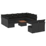 Set Divani da Giardino 12 pz con Cuscini Nero in Polyrattan