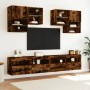 Set Mobili TV a Muro 6 pz con Luci LED Rovere Fumo