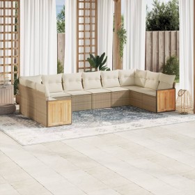 Set Divano da Giardino 10 pz con Cuscini Beige in Polyrattan