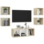 Set Mobili TV 5 pz Bianco e Rovere Sonoma in Legno Multistrato