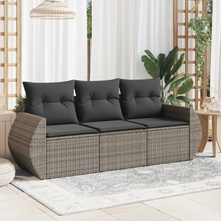 Set Divani da Giardino 3 pz con Cuscini Grigio in Polyrattan