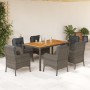 Set da Pranzo da Giardino 7 pz con Cuscini in Polyrattan Grigio