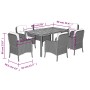 Set da Pranzo da Giardino 7 pz con Cuscini in Polyrattan Grigio