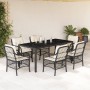 Set da Pranzo da Giardino 7 pz Nero con Cuscini in Polyrattan