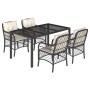 Set da Pranzo da Giardino 5 pz Nero con Cuscini in Polyrattan