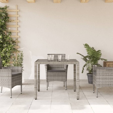 Tavolo da Giardino Piano in Vetro Grigio 90x90x75 cm Polyrattan