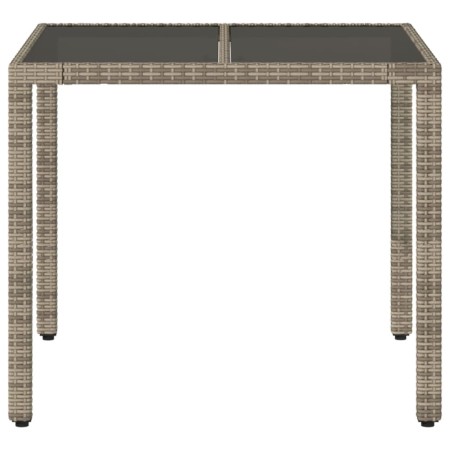 Tavolo da Giardino Piano in Vetro Grigio 90x90x75 cm Polyrattan