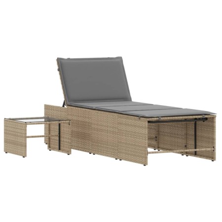 Lettini Prendisole 2 pz con Tavolino Beige in Polyrattan