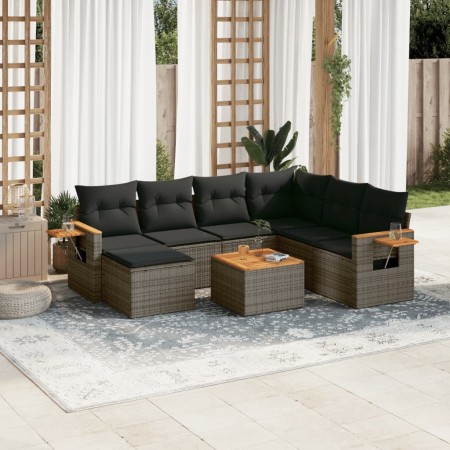 Set Divano da Giardino 8 pz con Cuscini Grigio in Polyrattan