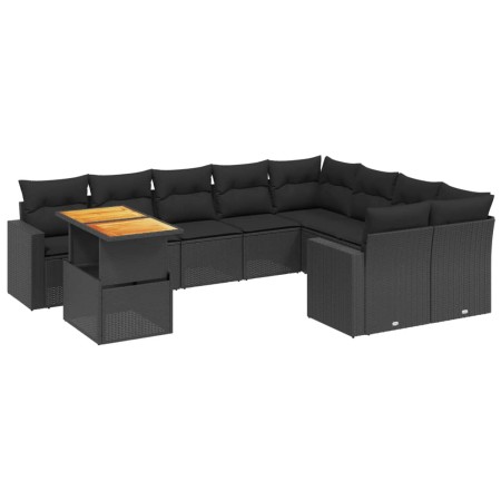 Set Divani da Giardino 10pz con Cuscini in Polyrattan Nero