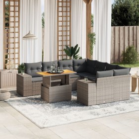 Set Divano da Giardino 9 pz con Cuscini Grigio in Polyrattan