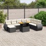 Set Divani da Giardino 9 pz con Cuscini Nero in Polyrattan