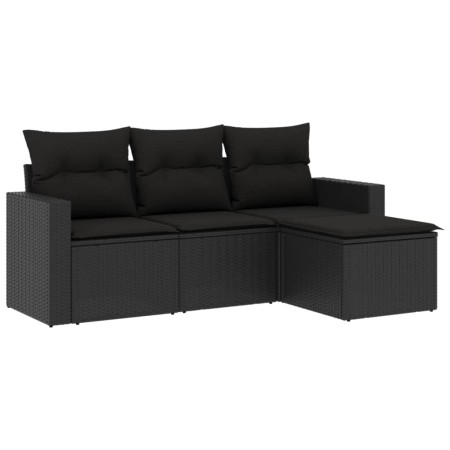 Set Divani da Giardino 4 pz con Cuscini Nero in Polyrattan