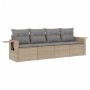 Set Divano da Giardino 4 pz con Cuscini Beige in Polyrattan