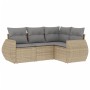 Set Divano da Giardino 4 pz con Cuscini Beige in Polyrattan