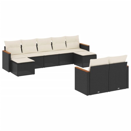 Set Divani da Giardino 9 pz con Cuscini Nero in Polyrattan