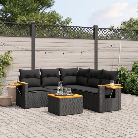 Set Divano da Giardino 6 pz con Cuscini Nero in Polyrattan