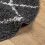 Tappeto Shaggy PAMPLONA a Pelo Lungo Nero e Crema Ø 200 cm