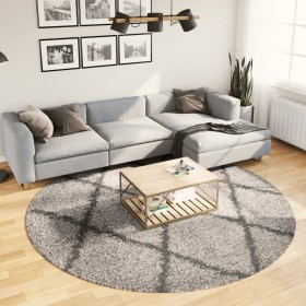 Tappeto Shaggy PAMPLONA a Pelo Lungo Beige e Antracite Ø 240 cm