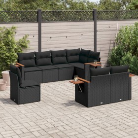 Set Divani da Giardino con Cuscini 8 pz Nero in Polyrattan