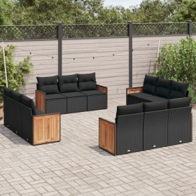 Set Divani da Giardino 12 pz con Cuscini Nero in Polyrattan