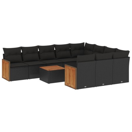 Set Divani da Giardino 11 pz con Cuscini in Polyrattan Nero