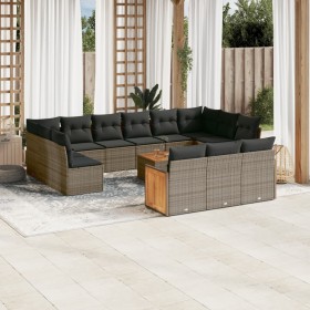 Set Divani da Giardino 14pz con Cuscini in Polyrattan Grigio