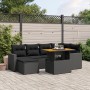 Set Divani da Giardino con Cuscini 7pz Nero Polyrattan