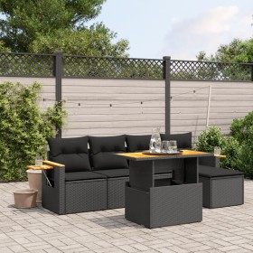 Set Divano da Giardino 6 pz con Cuscini Nero in Polyrattan