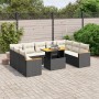 Set Divani da Giardino 10pz con Cuscini in Polyrattan Nero