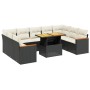 Set Divani da Giardino 10pz con Cuscini in Polyrattan Nero