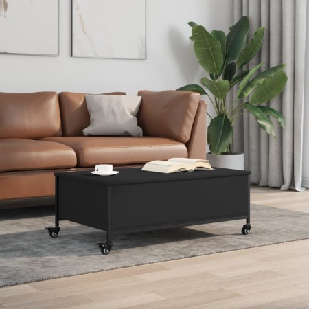 Tavolino Salotto con Ruote Nero 91x55x34 cm Legno Multistrato