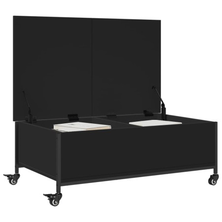 Tavolino Salotto con Ruote Nero 91x55x34 cm Legno Multistrato