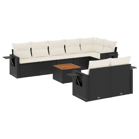 Set Divani da Giardino 9 pz con Cuscini Nero in Polyrattan