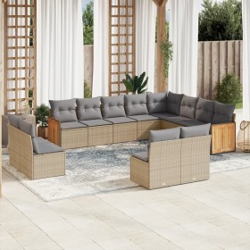 Set Divani da Giardino 12 pz con Cuscini Beige in Polyrattan