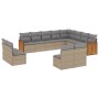 Set Divani da Giardino 12 pz con Cuscini Beige in Polyrattan