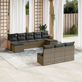 Set Divano da Giardino 10 pz con Cuscini Grigio in Polyrattan