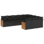 Set Divani da Giardino 10pz con Cuscini in Polyrattan Nero