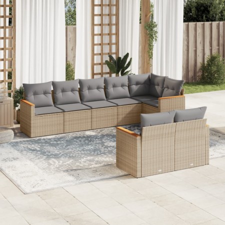 Set Divano da Giardino 8 pz con Cuscini Beige in Polyrattan