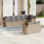 Set Divano da Giardino 8 pz con Cuscini Beige in Polyrattan