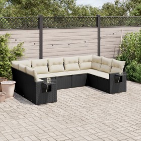 Set Divani da Giardino 9 pz con Cuscini Nero in Polyrattan