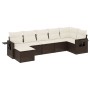 Set Divani da Giardino 7 pz con Cuscini Marrone in Polyrattan