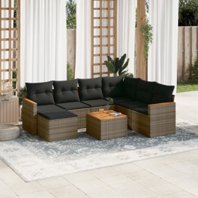 Set Divano da Giardino 8 pz con Cuscini Grigio in Polyrattan