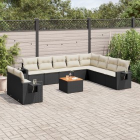 Set Divani da Giardino 11 pz con Cuscini in Polyrattan Nero