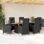 Set da Pranzo da Giardino 7 pz Nero con Cuscini in Polyrattan