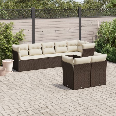 Set Divani da Giardino 8 pz con Cuscini Marrone in Polyrattan