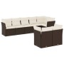 Set Divani da Giardino 8 pz con Cuscini Marrone in Polyrattan